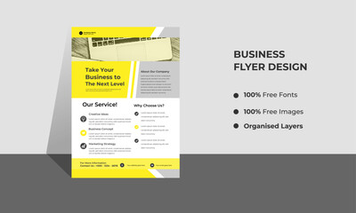 Corporate Business Modern A4 Flyers, yellow AND GRAY COLOR with creative editable geometric vector design templates, Informative modern layouts for promotional purposes