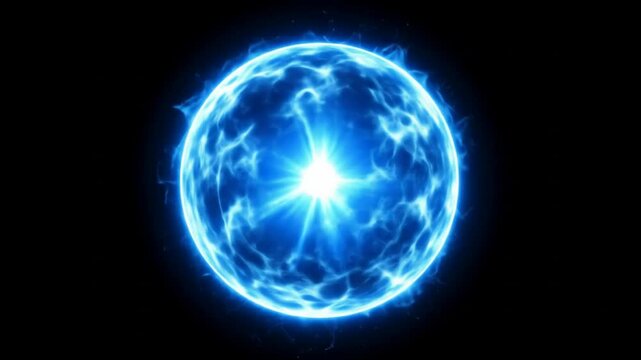 A vibrant, luminous, blue sphere of energy against a black backdrop.  The sphere's surface exhibits swirling, ethereal patterns, with a brilliant central point