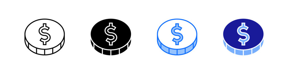 Gold Coin Multiple Style Icon Set Vector 