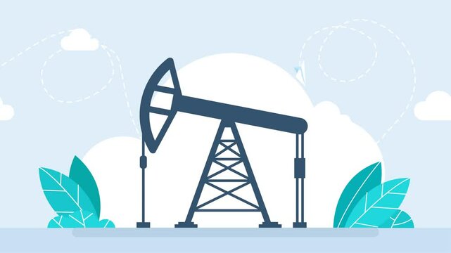 Oil pumpjack rig gas fuel drilling production. Oil pump. Extraction technology market. Industrial petroleum fossil petrol resource power energy pump jack rig extraction mechanical. 2d flat animation
