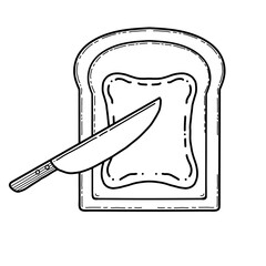 Hand drawn doodle style toast with knife and spread outline