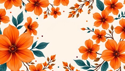 an orange flower pattern with green leaves against a solid background