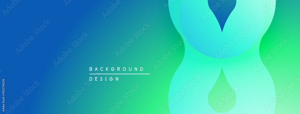 Poster Abstract gradient background. Blue transitions to green. Overlapping shapes create modern visual effect. Minimalist design.