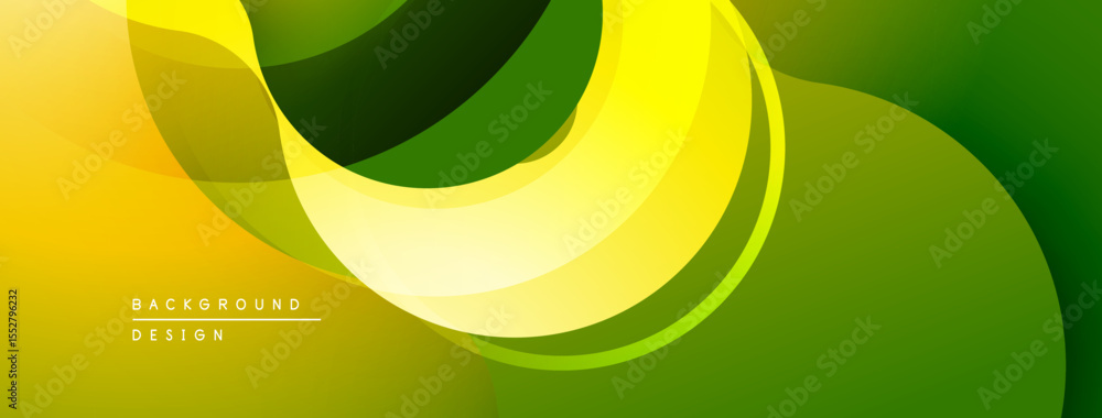 Poster Abstract background features flowing yellow, green layers. Modern design with smooth curves, gradients. Vibrant, dynamic composition.