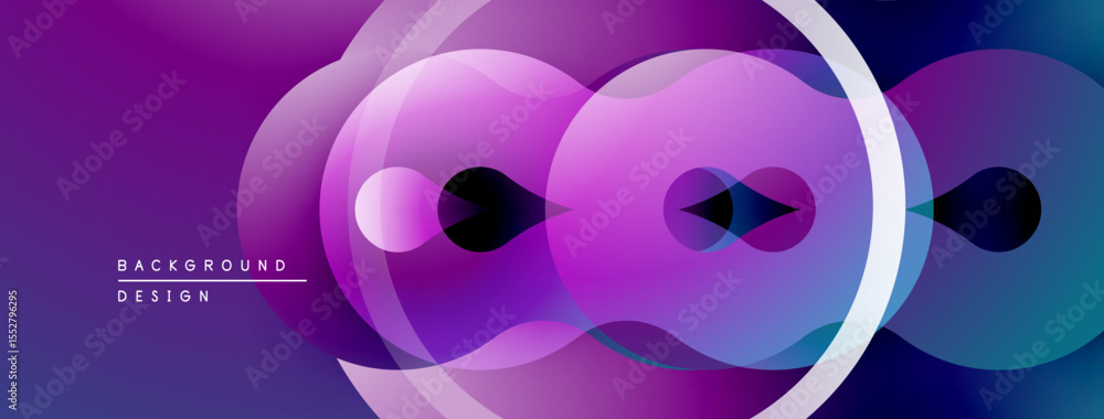 Poster Abstract purple design features overlapping circles, gradients. Modern, dynamic composition creates visual interest. Smooth transitions present elegant aesthetic.