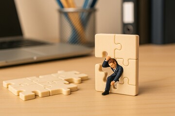 A man is breaking through a wall of puzzle pieces