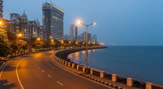 Marine Drive, Mumbai at Dusk: A Coastal Cityscape