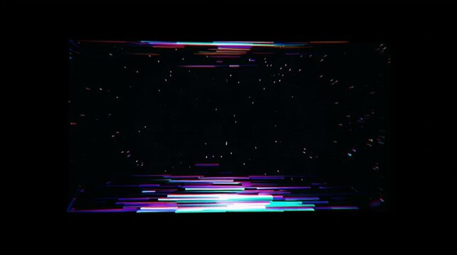 Futuristic sci-fi background of a flat LED panel floating in zero gravity, flickering with digital glitches. Perfect placeholder for logos or UI elements.

