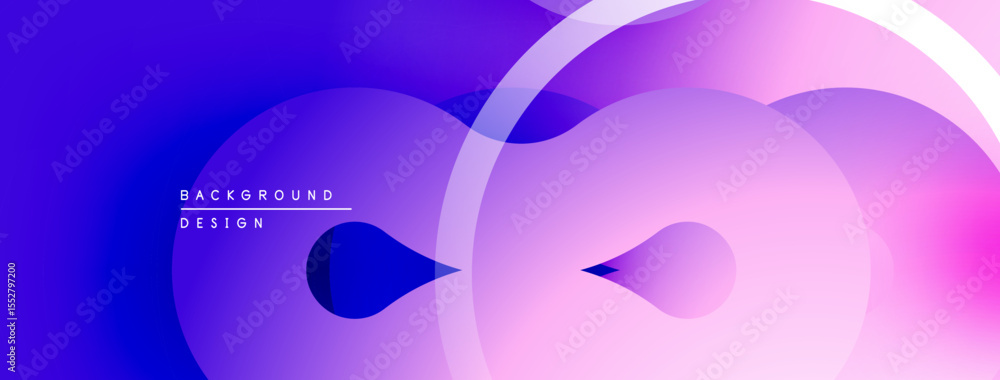 Poster Abstract gradient layers create dynamic visual effect. Overlapping circles form modern background design. Purple, blue, pink hues dominate composition.