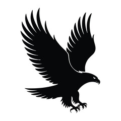 Silhouette of an eagle with wings spread on white background