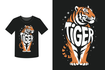 Tiger graphic on a black t shirt and a tiger illustration