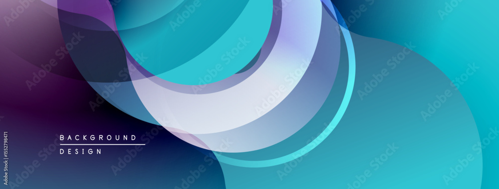Poster Abstract flowing shapes, vibrant blues, purples, whites. Modern design, smooth gradients create dynamic visual effect.