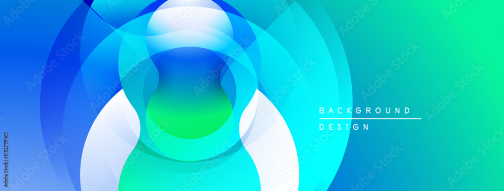 Poster Abstract circular layers, vibrant blues, greens create dynamic visual effect. Smooth gradients suggest depth, modern design aesthetic.