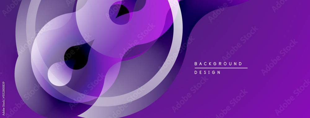 Poster Abstract purple design features overlapping circles, gradients. Modern, dynamic composition suitable for backgrounds, presentations.