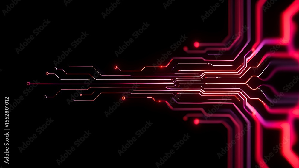 Poster abstract digital circuit board pattern with blue glowing lines and dots on dark background