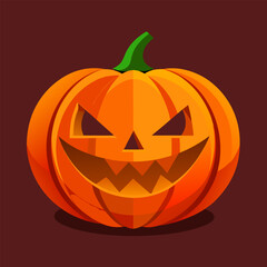 Traditional Halloween decoration. A classic orange pumpkin carved with triangular eyes and a jagged smile.