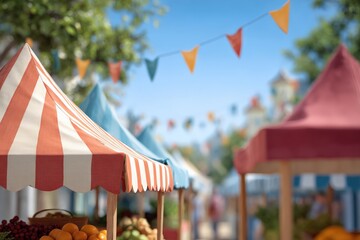 Localism festival scene: open-air market with colorful tents and fresh food, full of community spirit, Localism, Selective Focus