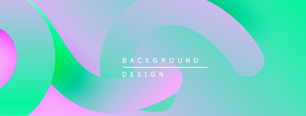 Abstract fluid shapes blend vibrant colors. Soft gradients create modern background design. Minimalist aesthetic, smooth transitions.