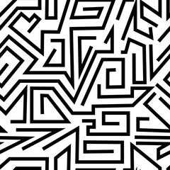 Seamless geometric pattern of randomly arranged non-intersecting curved lines of black color on a white background. Vector illustration for decorating your designs in geometric abstract style.