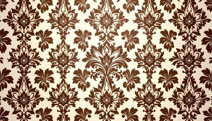 Obraz premium a seamless wallpaper design with a repeating pattern of brown leaves on a tan background, set against a contrasting floral pattern in shades of green and white