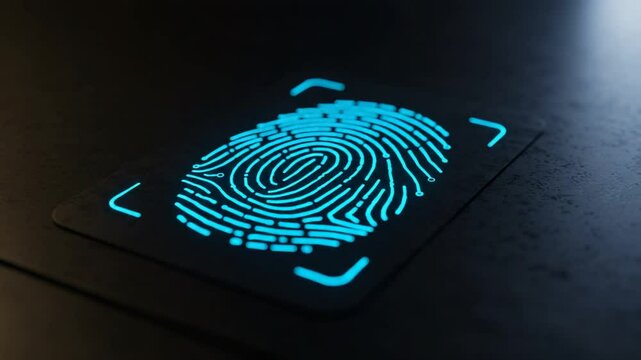 Digital fingerprint scanner on a sleek dark surface