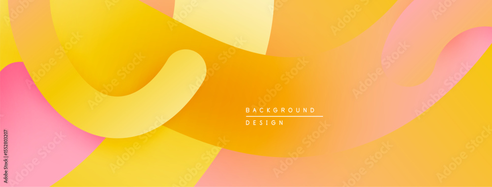 Poster Abstract fluid shapes, warm colors dominate. Yellows, oranges, pinks blend smoothly creating dynamic composition. Modern design element.