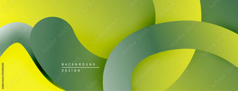 Poster Abstract fluid shapes, green yellow hues. Modern design, smooth gradients, overlapping layers create dynamic composition.