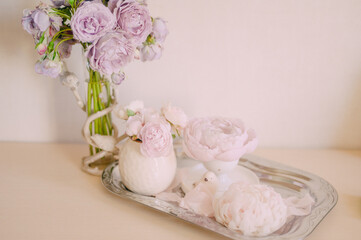 Elegant Floral Arrangement of Purple Roses in a Vase Handmade wax candle 