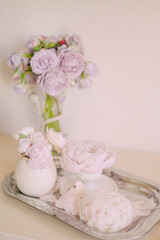 Elegant Floral Arrangement of Purple Roses in a Vase Handmade wax candle 