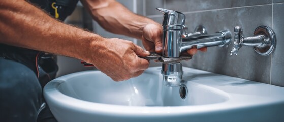 Plumber repairing a bathroom faucet