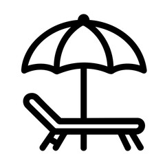 Simple Line Art Beach Chair and Umbrella Silhouette Icon Design