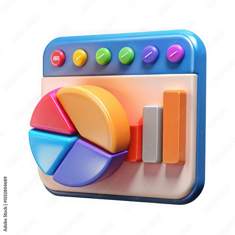 Poster 3d render of a colorful business chart isolated on white background, isolated on transparent backgro