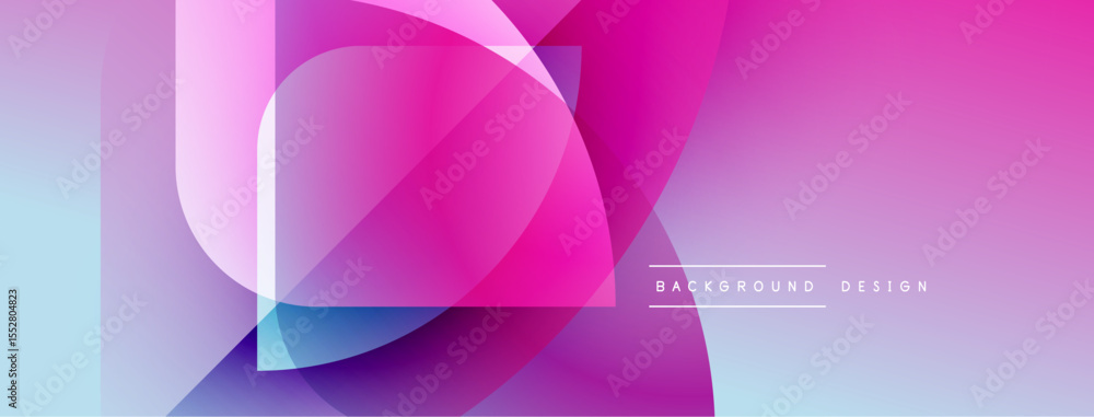 Poster abstract geometric composition. overlapping shapes create vibrant gradients, pinks, purples, blues. 