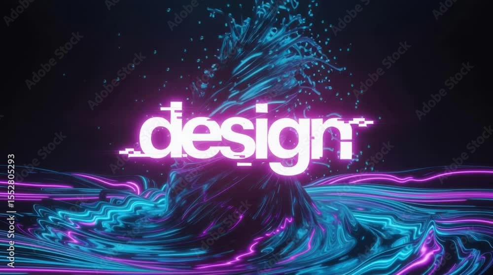Poster animated design text with liquid effect on a dark background, motion graphics.