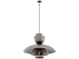 RH Blom Glass Cloche Grand Pendant , Bronze / Amber Glass , Elegant Lighting Fixture Against black...