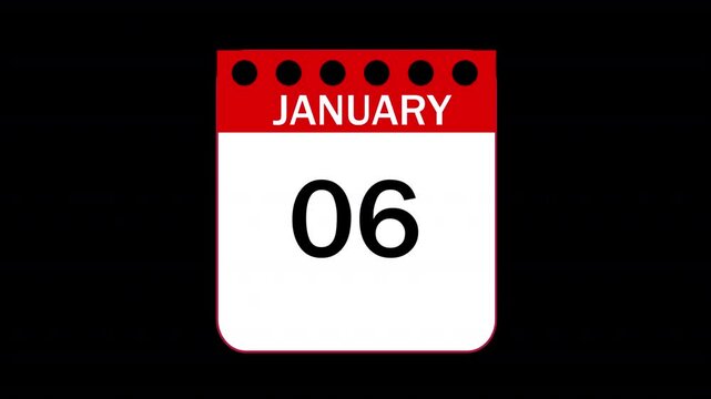  January month Calendar animation video with transparent background. Flipping pages animated through days by days of the entire month. Calendar animation of january month. New year calendar video