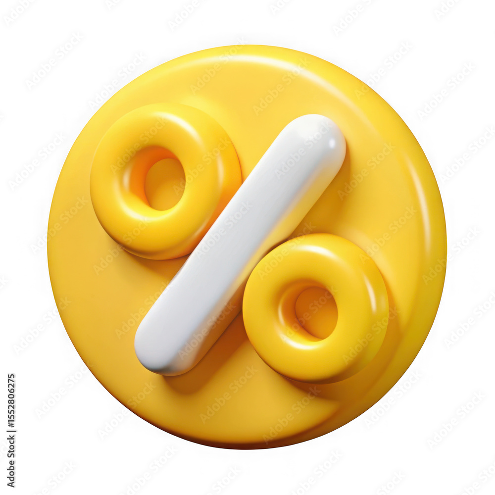 Poster a yellow percentage symbol isolated on white background in 3d rendering, isolated on transparent bac