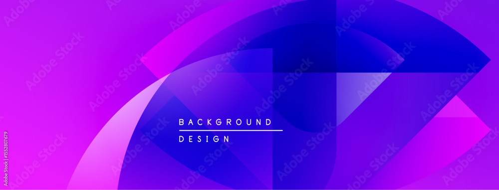 Aufkleber Abstract geometric shapes blend vibrant purple, blue hues. Modern design features overlapping layers, creating dynamic visual effect. Text reads background design.
