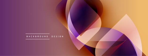 Abstract fluid shapes overlap, creating warm color gradients. Purple, orange hues dominate design. Minimal text present.