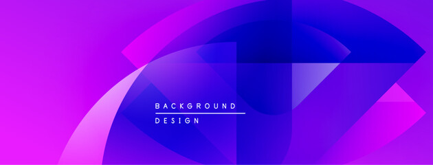 Abstract geometric shapes blend vibrant purple, blue hues. Modern design features overlapping layers, creating dynamic visual effect. Text reads background design.