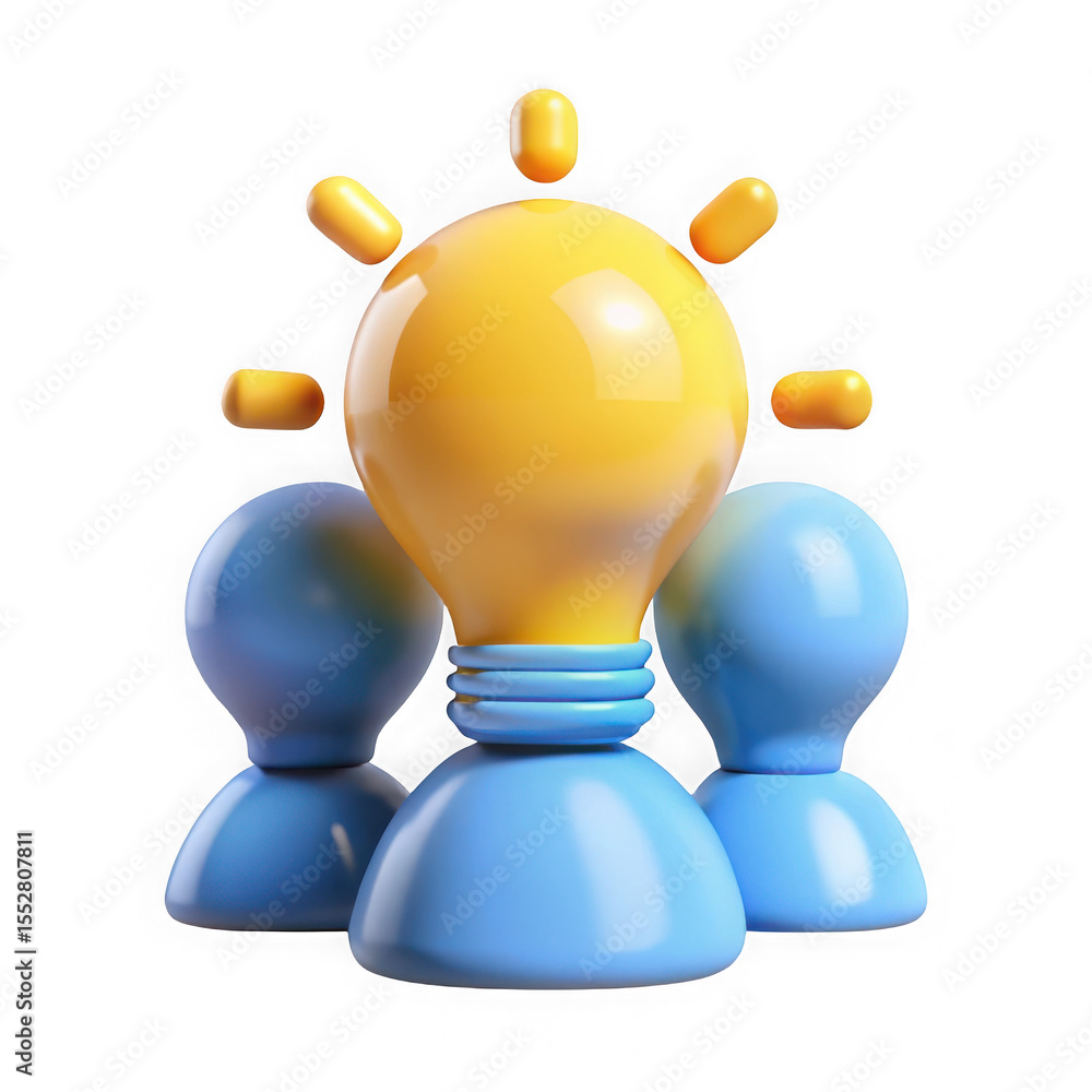 Poster lightbulb with team members isolated on white background, isolated on transparent background