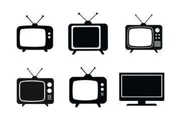 Tv silhouette vector bundle  illustration, Set of black Tv silhouette vector 