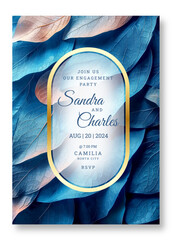 Blue leaves art wedding invitation template, business brochure template, wedding invitation template, universal background, versatile vector background, creative brochure template, invitation template