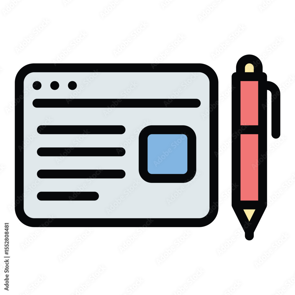 Poster blogger writing icon flat line style illustration representing the creation of blog posts and digita