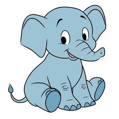Fototapeta premium Cute little elephant sitting and smiling - vector illustration on white background