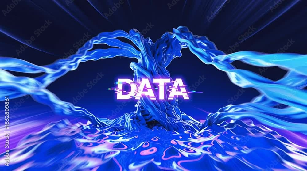 Poster abstract blue tree shape with data text, futuristic concept for technology and innovation.