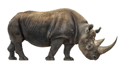 Obraz premium A majestic rhinoceros grazing peacefully in its natural habitat. transparent background