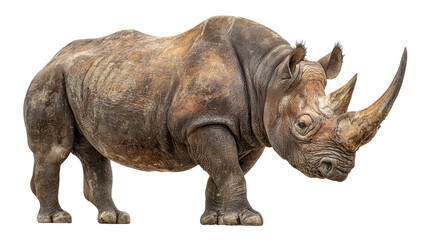 Fototapeta premium A majestic rhinoceros standing proudly in a natural pose. transparent background