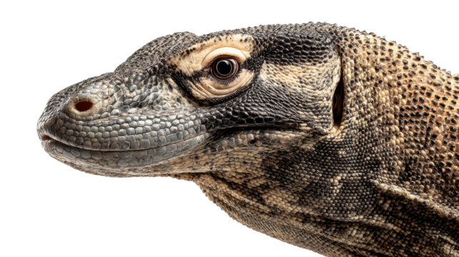 Close-up of a Komodo dragon showcasing its unique features. transparent background