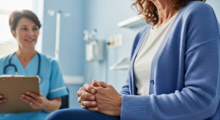 Fototapeta premium Healthcare Consultation Medical Office Patient Interaction Calm Environment Close-Up View Empathy in Nursing